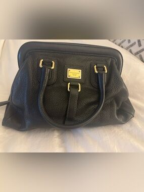 Dolce & Gabbana Black Leather Satchel with Gold Plaque